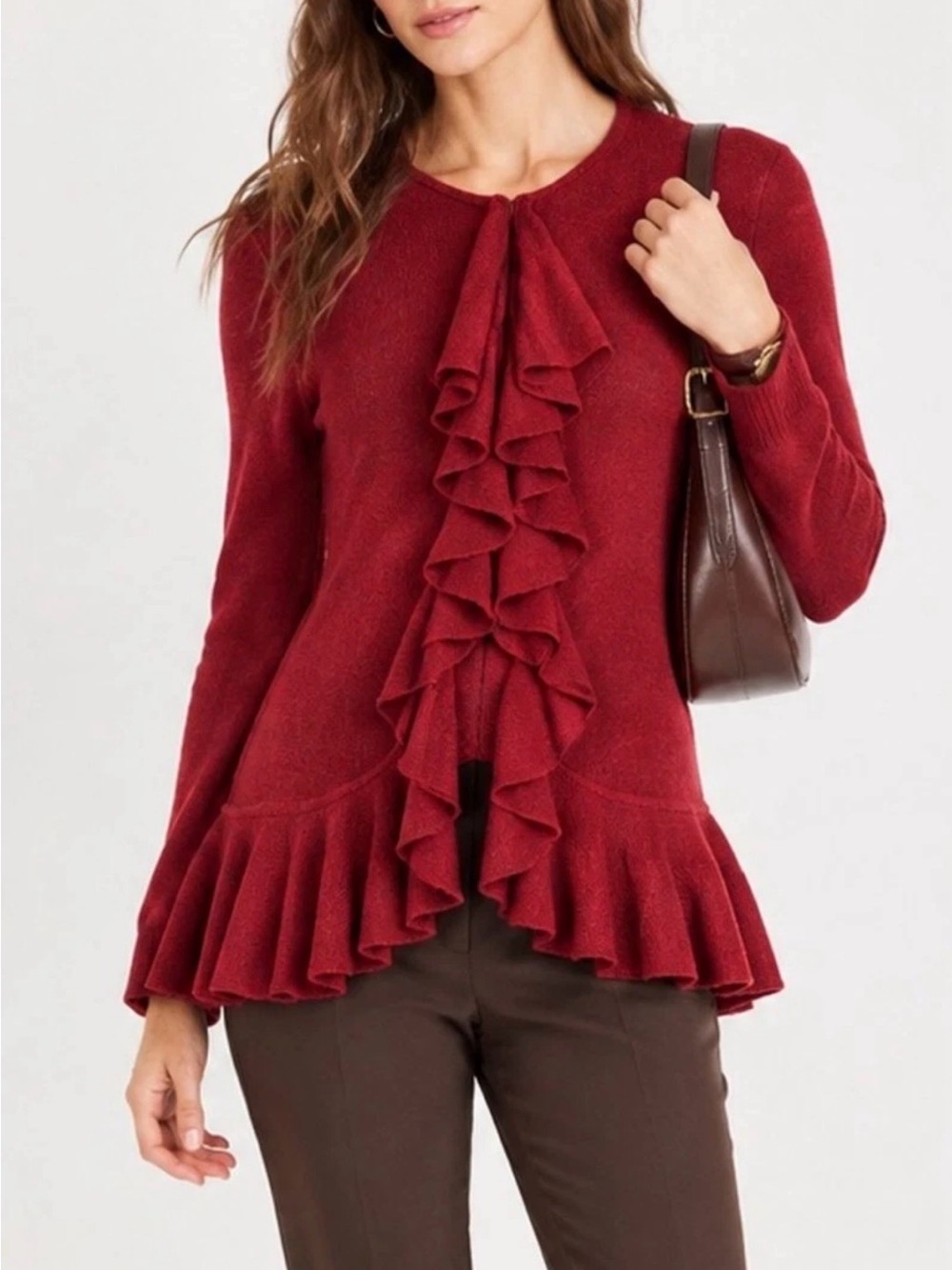 Lauren Ralph Lauren Cable-Knit Cashmere 100% Ruffle Cardigan